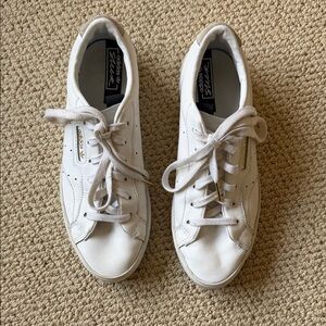 adidas White Low-Top Leather Sneakers with Gold Accents